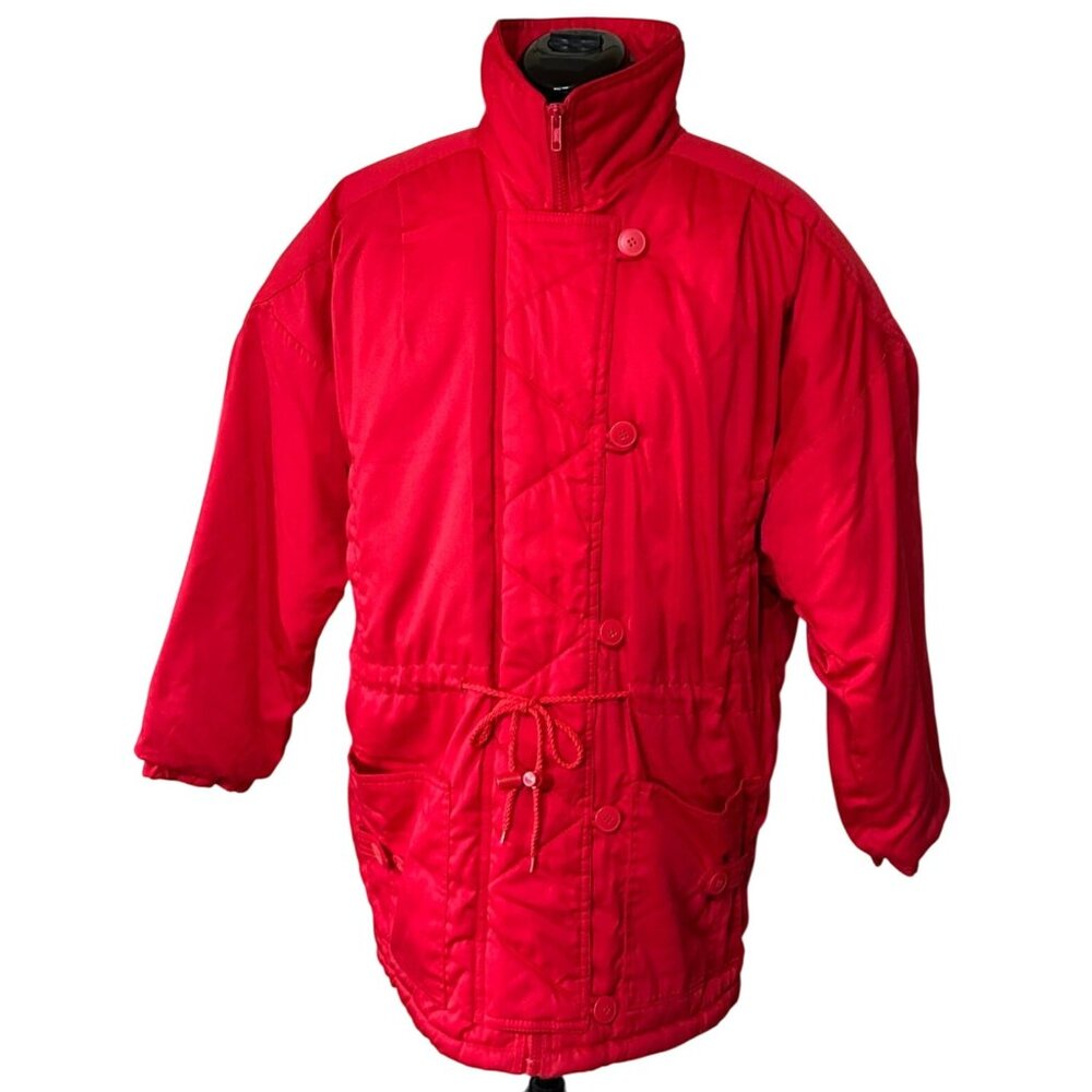 VINTAGE HEADWINDS Red Heavy Coat w/Blue Lining Button-Down Zipper Women's Size M